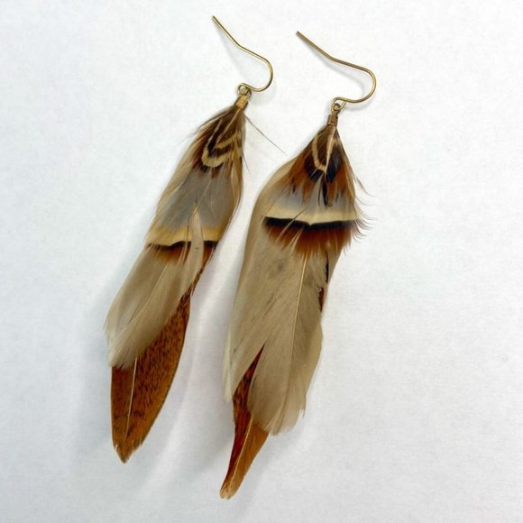 Boho Brown Feather Earrings - Picture 1 of 5